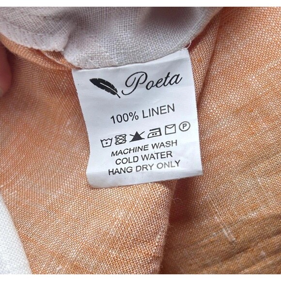 Poeta Shirt Mens XL Colorblock Pink Orange White 100% Linen Button Front NWOT - Picture 6 of 8